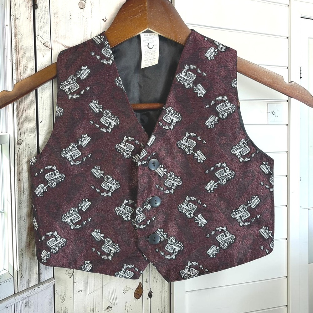 Vintage Train Vest 24 Months Toddler Burgundy Black Formal Acetate BlendJacquard